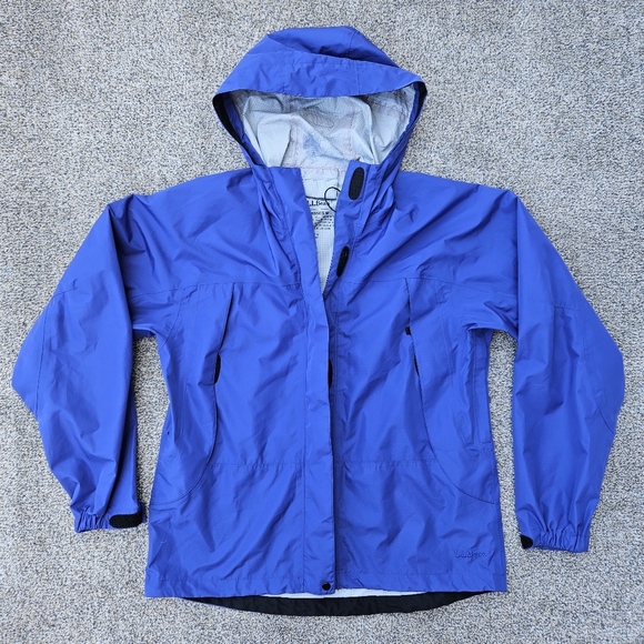 LL Bean Blue Hooded Raincoat Lightweight Outdoor Jacket Misses Womens Medium - Picture 14 of 16